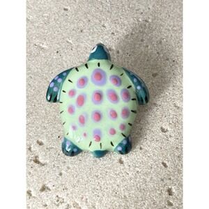 Hand Painted Sea Turtle Brooch Ceramic Green Pink Purple Animal Beachy Coastal